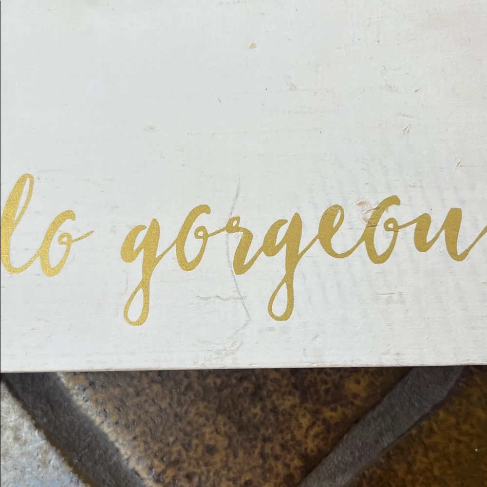 Mercantile Design Hello Gorgeous White & Gold Farmhouse Makeup Brush Holder